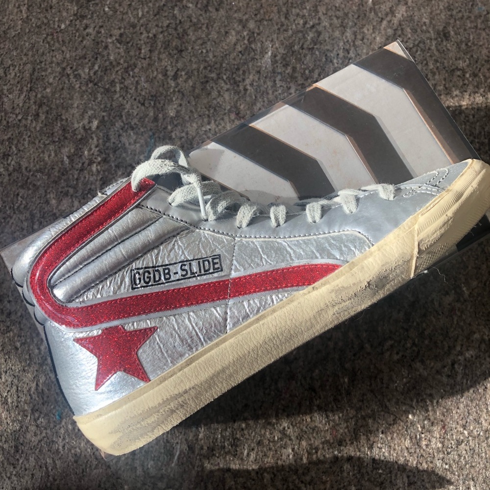 Golden Goose Silver- Red Glitter Star high tops